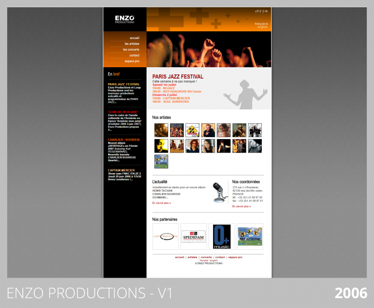 Enzo Production 2006 - Site d'Enzo Productions réalisé en 2006 © Raffael Taieb