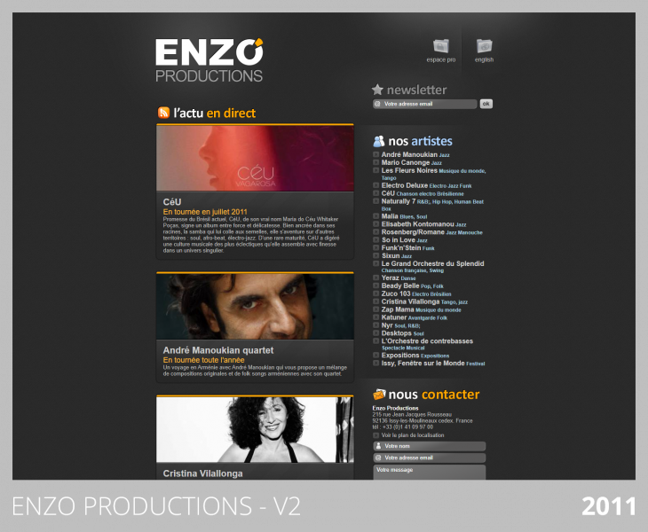 Enzo Production 2011 - Site d'Enzo Productions réalisé en 2011 © Raffael Taieb